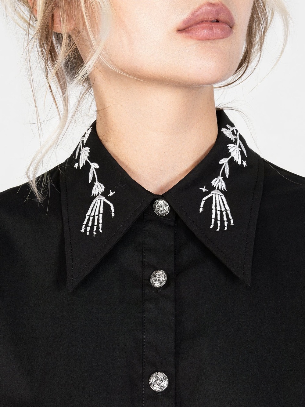 Disturbia Tempora Embroidered Button Up Shirt in Black US 4 / UK 8 - Picture 3 of 12